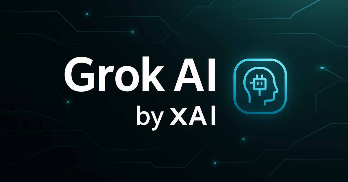 Grok AI by xAI feature image showing the official Grok logo and AI icon for TempWire news article.