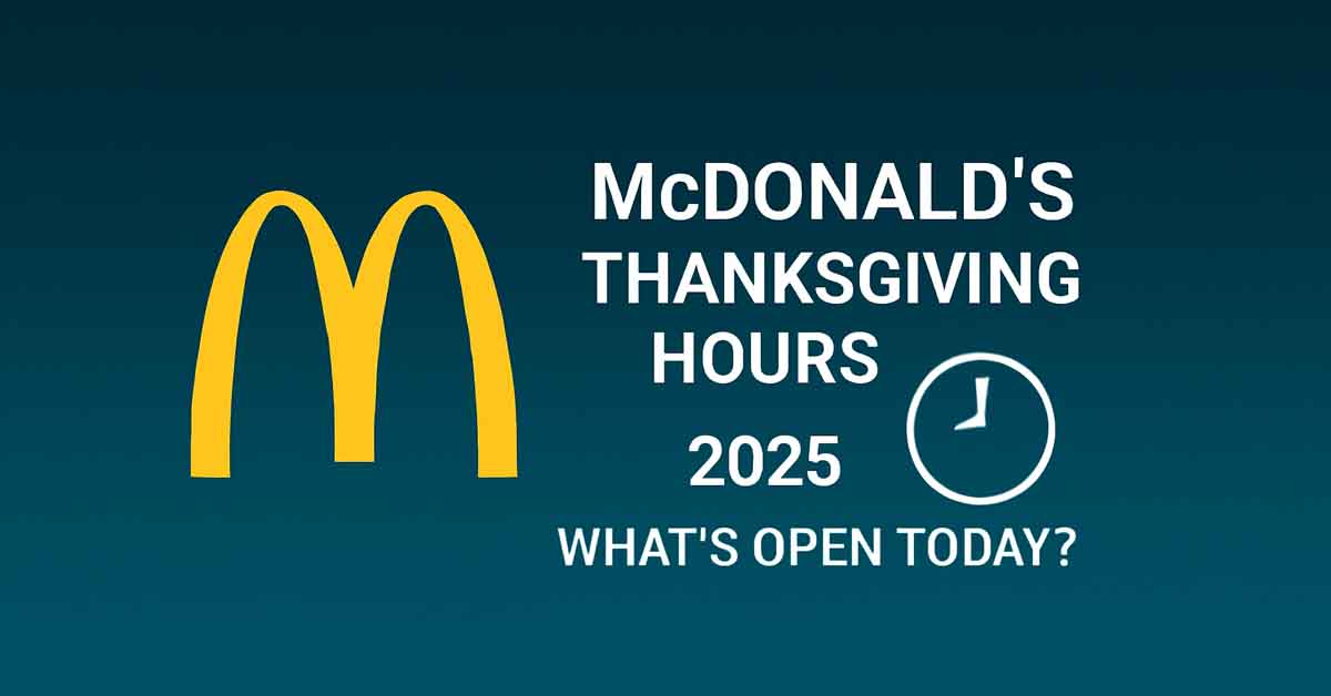 McDonald’s Thanksgiving Hours 2025 banner showing holiday opening details