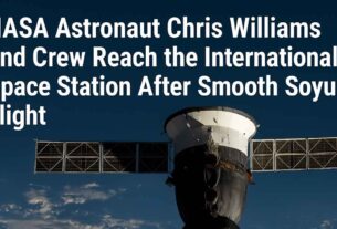 Soyuz spacecraft approaching the International Space Station during the mission carrying NASA astronaut Chris Williams.