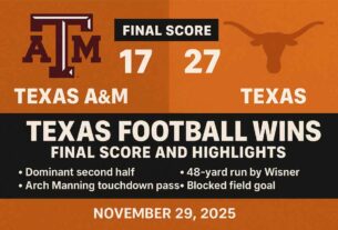 Texas Football vs Texas A&M final score and highlights on November 29, 2025