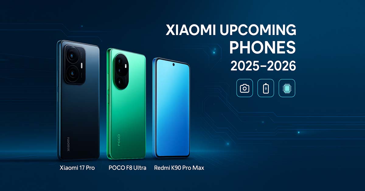 "Xiaomi upcoming phones 2025–2026 lineup including Xiaomi 17 series, Redmi K90, Poco F8 and Mix Flip 2 renders"