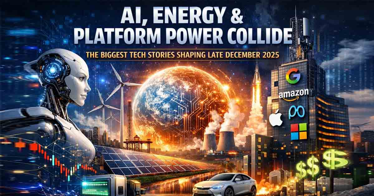 Trending tech news December 2025 showing AI, energy infrastructure, and platform power shifts