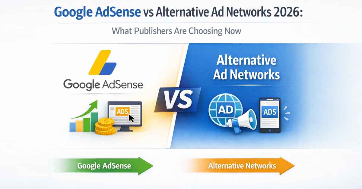 Google AdSense vs Alternative Ad Networks 2026: What Publishers Are Choosing Now 1 Google AdSense vs alternative ad networks in 2026 comparing publisher monetization strategies and revenue models
