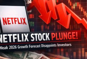 Netflix stock price chart showing decline after Q4 2025 earnings report