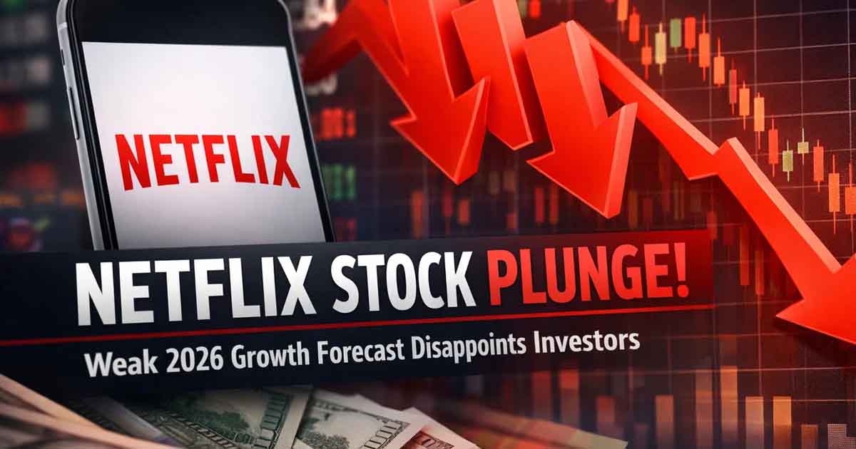Netflix Stock Drops After Q4 Earnings as 2026 Growth Outlook Disappoints Investors 1 Netflix stock price chart showing decline after Q4 2025 earnings report