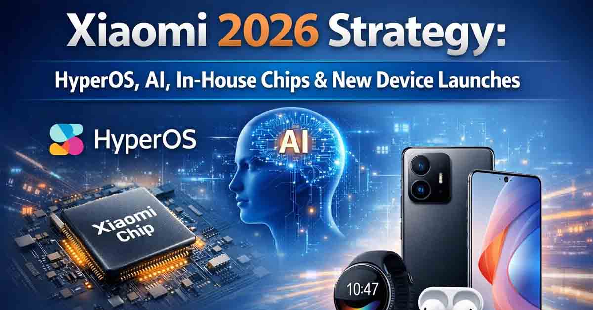 Xiaomi 2026 strategy highlighting HyperOS, AI integration, in-house chips, and upcoming device launches