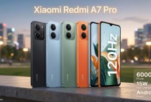 Xiaomi Redmi A7 Pro official colors showing 120Hz display and 6000mAh battery specs